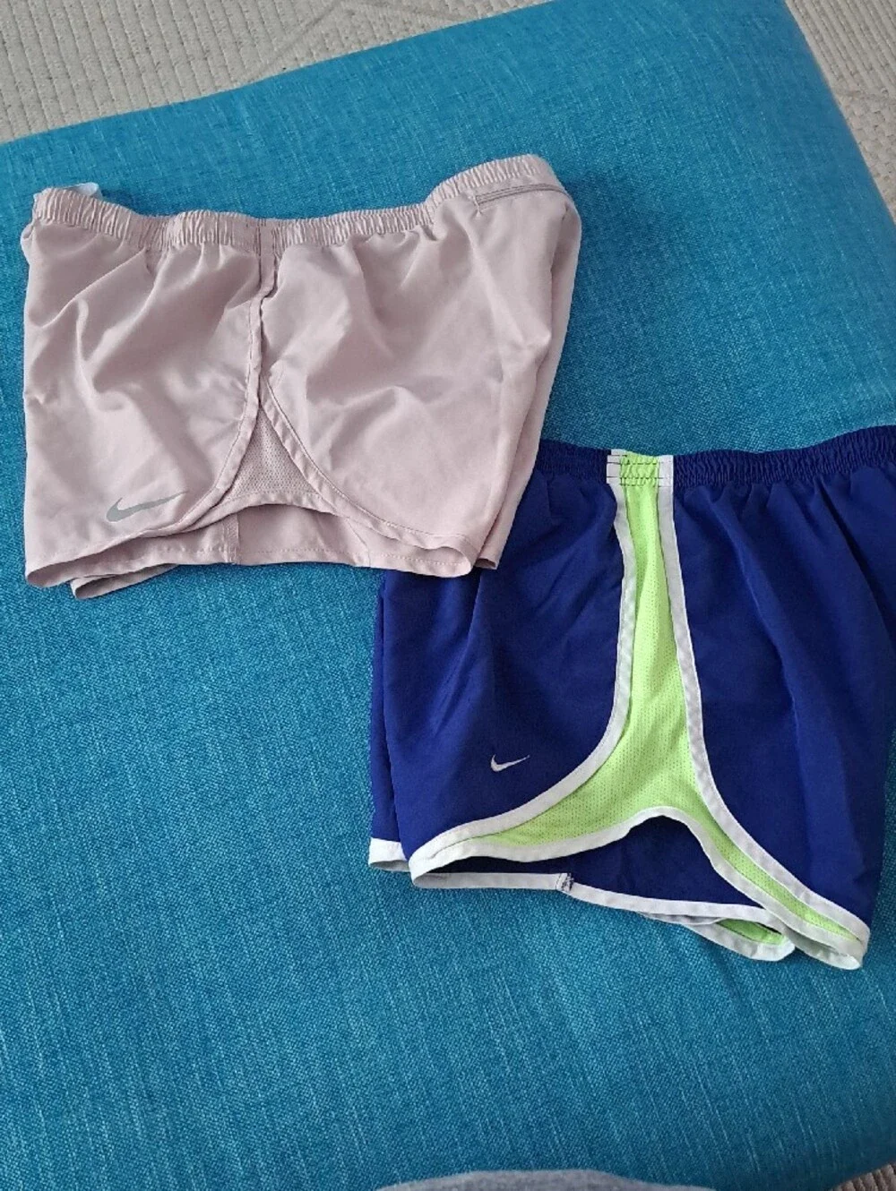 Nike Women's Shorts Duo - Beige and Navy with Lime Accents